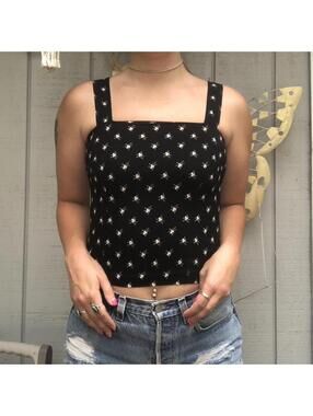 Vintage 90s Y2k Floral Strappy Top Blouse Sz M USA Women's Hippie Boho Festival